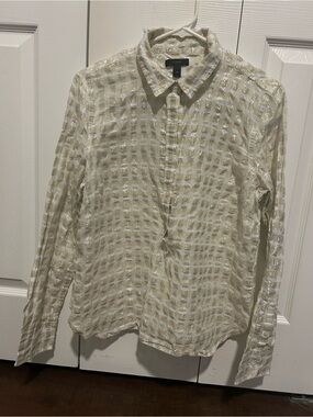 J. Crew Cream Button-Down Shirt with Gold Check
